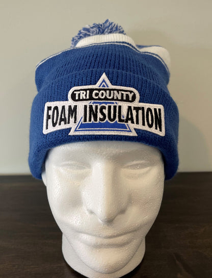 Tri County Foam Insulation Two-Toned Striped Beanie with Pompom